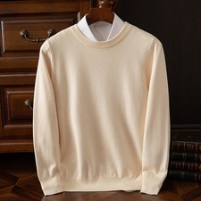 Men's Wool Blend Round-Neck Long-Sleeved Pullover Knitted Warm Sweater