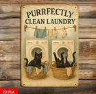 Purrfectly Clean Laundry Black Cat Vintage Metal Tin Sign 8x12 Wall Decor Room
