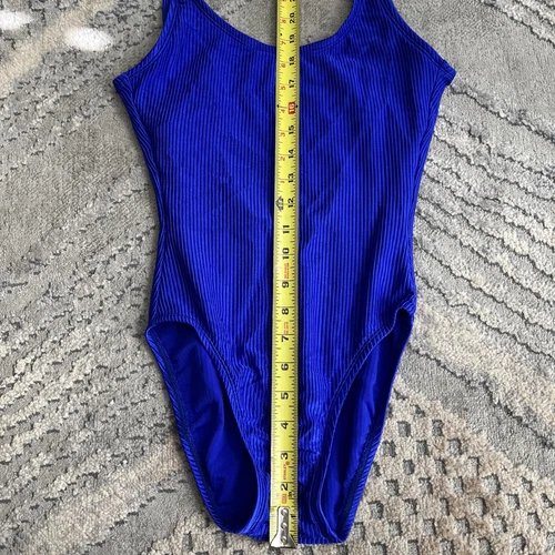 Vtg Catalina Swimsuit Sz 8 Navy Blue Ribbed One Piece Low Back High Cut 80s 90s - Picture 3 of 11