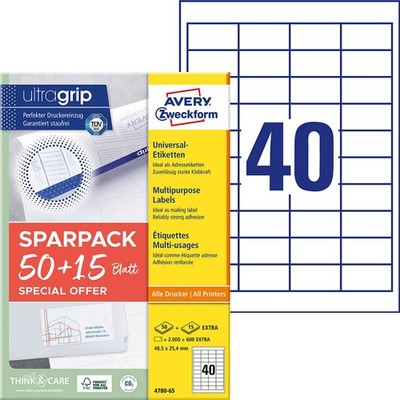 AVERY Zweckform Etiketten weiß 48,5 x 25,4 mm, 65 Blatt