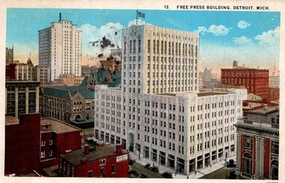 Postcard Detroit Michigan Free Press Building pmk 1928