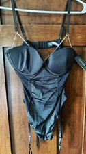 New Oh La La Cheri Black Sheer Teddy With Garter Straps. Large