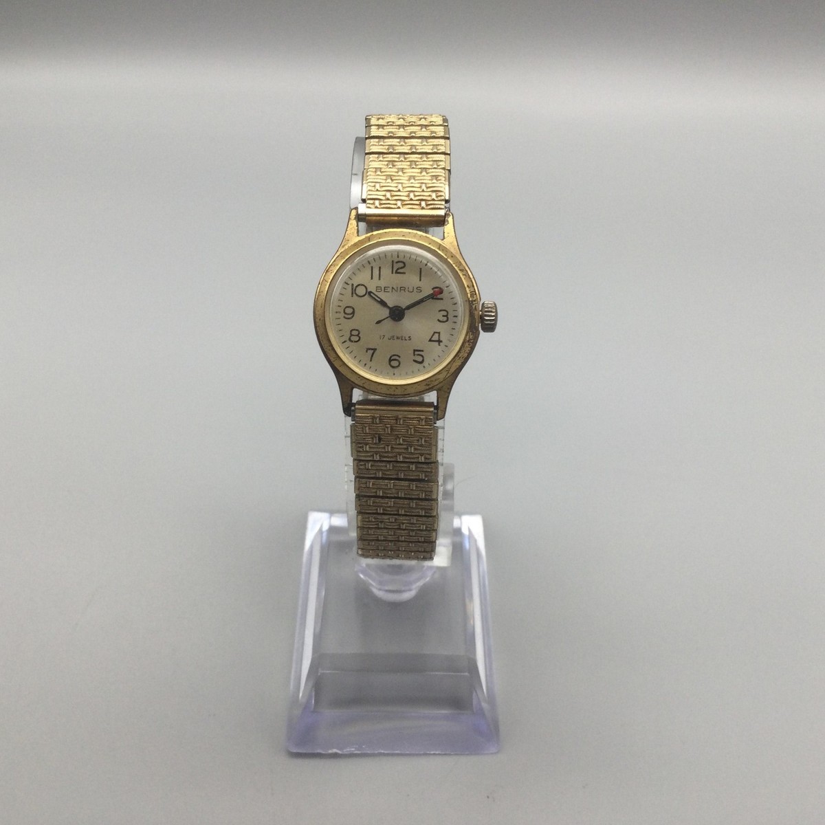 Vintage BENRUS Ladies Watch 17 Jewels Manual Wind RUNNING Gold Tone Speidel Band Vintage Benrus 17 Jewels Gold-Tone Cross/Hair Gold Dial  main image 4