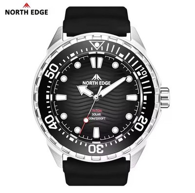 Black NORTH EDGE TRITON Solar 300M 1000F diving watch silicone strap - NIB
