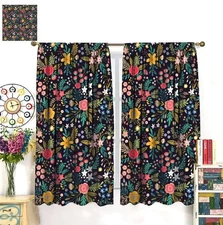 Rustic Floral Curtains, Colorful Folk Art Wildflower , 2 Panels, 42 x 45