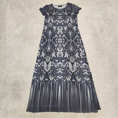bob mackie maxi dresses Bob Mackie Gray Cobra Print Short Sleeve Maxi Dress Sz SP