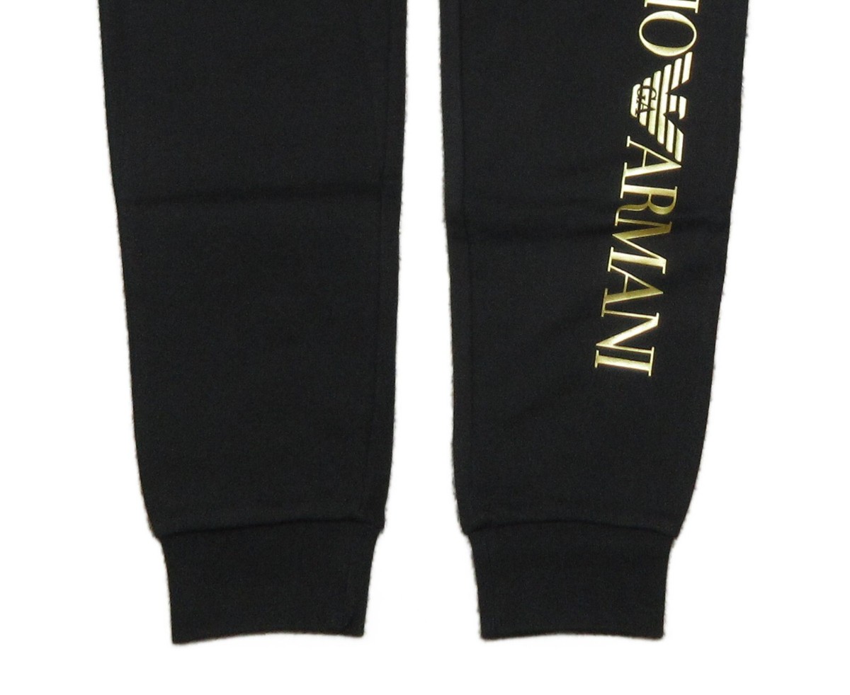 EA7 Emporio Armani Men's Black/Gold Logo Fleece Jogger Pants