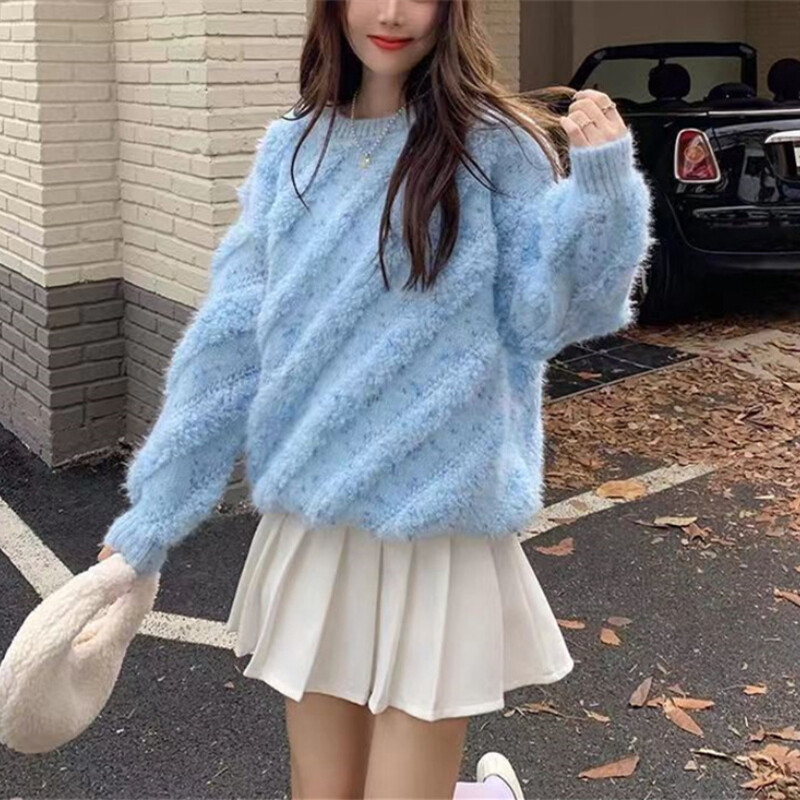 トップス Fluffy Knit Sweater Special Guest kk Faux Fur V-Neck Sweater OD21 - Korean Women's Fashion | LEWKIN