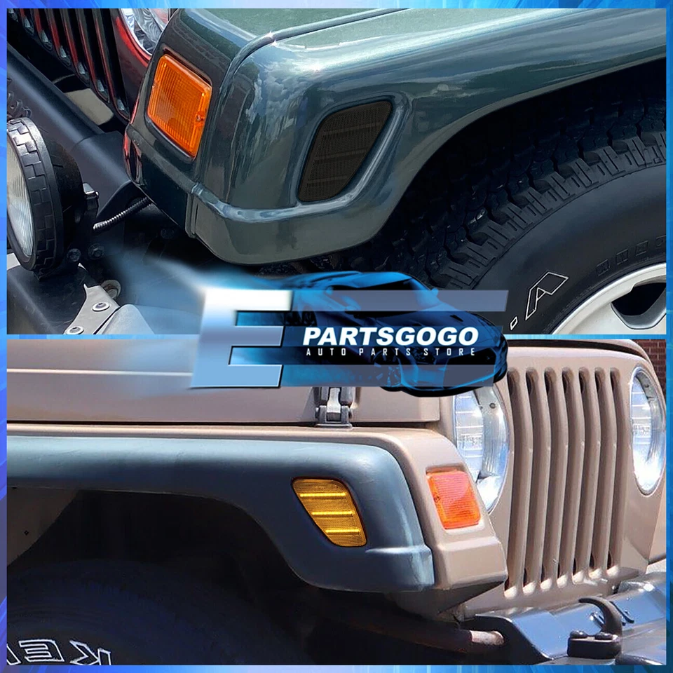 For 97-06 Jeep Wrangler TJ Smoke LED Side Marker Signal Lights Corner Lamps Pair Foto 2 de 4