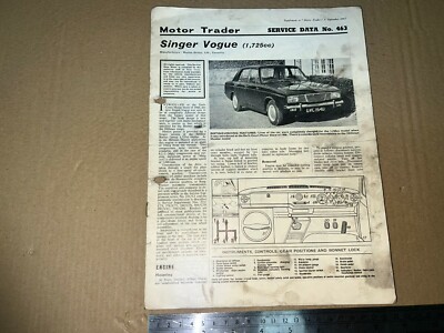 Motor Trader Service Data Sheet 463 Singer Vogue 1725cc 1967