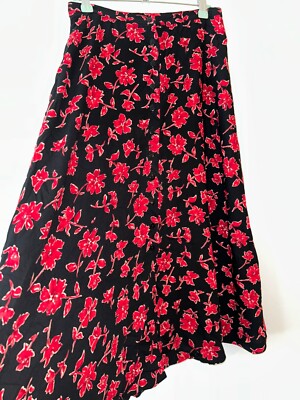 Knopfleiste Vintage Rock Größe 10 Zierlich Lang Schwarz Blumen Bohemian Boho Gypsy 