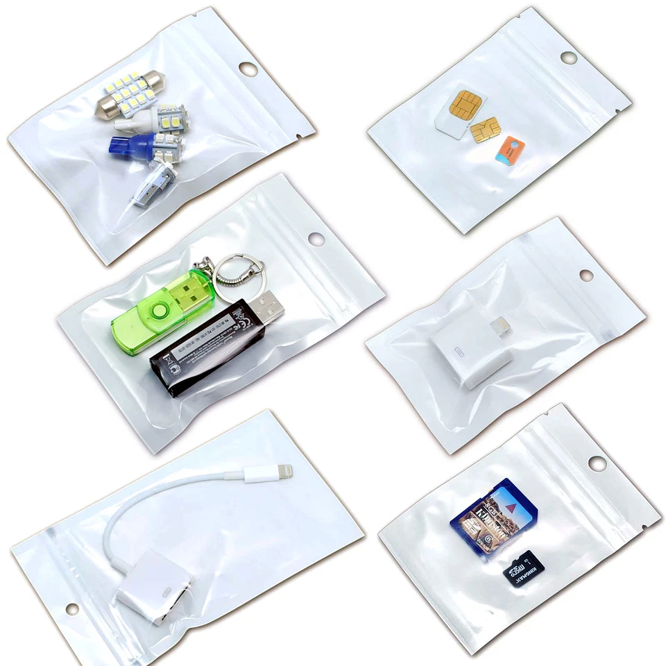 100 Premium Zip Zipper Bags Clear Plastic White Back Slide Seal Reclosable - Image 3 of 4