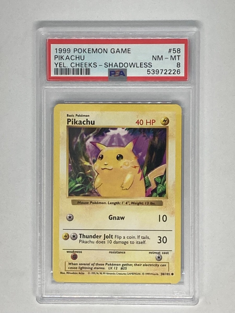 ポケモンカードゲーム Pikachu yellowcheek 1stED shadow less 1999 Pokemon Base Set Shadowless Pikachu Yellow Cheeks 58/102