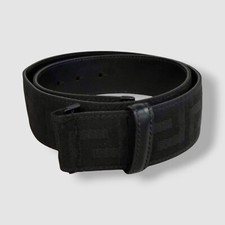 Versace Men Black Tonal Greek Key Web Nylon Leather Belt Strap Size 32 in/80 cm
