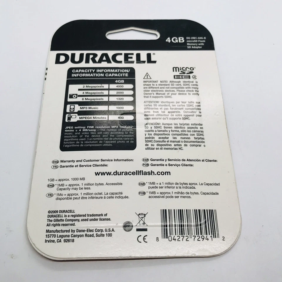 Duracell Micro SDHC Universal Pack Flash Memory SD Adapter NEW - Image 2 of 2