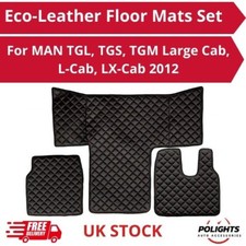 RHD Black Eco Leather FloorMats with Red Stitch for MAN Large/L-Cab/LX-Cab 2012+