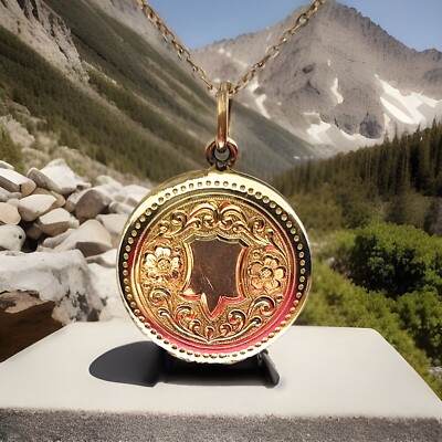 Antique Victorian Rolled Gold Round Locket Soldier Photo Lock of Hair 16  1/2”