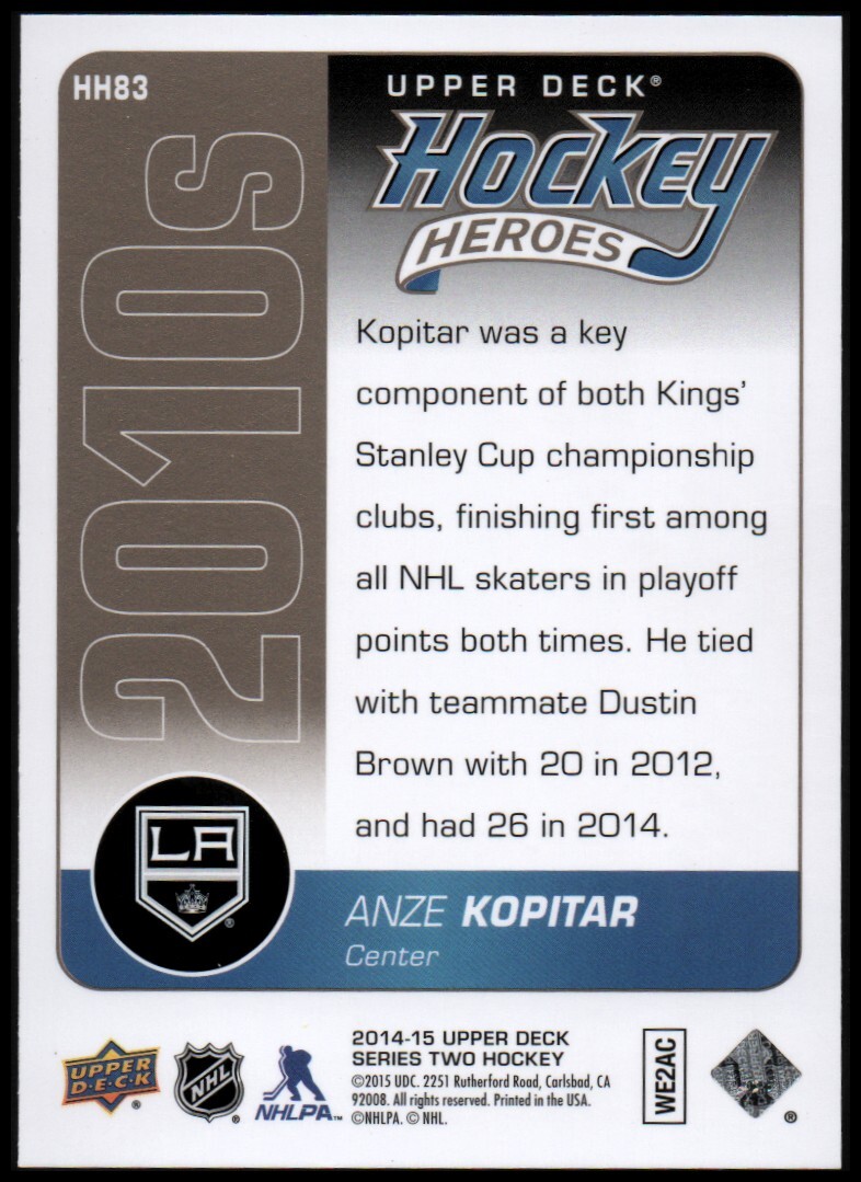 2014-15 Upper Deck Hockey Heroes #HH83 Anze Kopitar - NM-MT | eBay