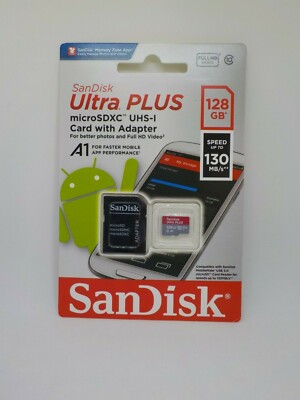 New SanDisk Ultra Plus 128GB Micro SDXC MicroSD A1 128 GB 130MB/s 