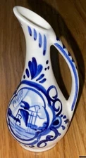 DBL HAND PAINTED DELFTS BLUE PITCHERS VASES WITH HANDLE No Chips No Cracks