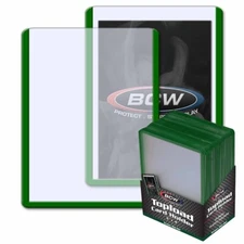 100 BCW Topload Card Holders 3x4 Green Border For Gaming / Sport S Rigid Sleeve