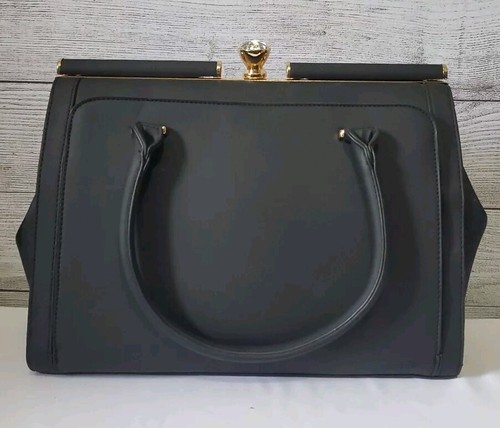La Terre Fashion Woman’s Vegan Handbag Black Jeweled Snap Closure - Picture 2 of 7