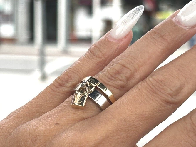 Authentic Louis Vuitton 18K White & Yellow Gold Lockit Ring