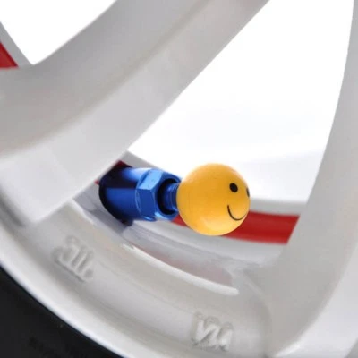 lot 4 bouchon valve smile rond jaune auto moto vélo jante roues voiture BMX pneu - Photo 1/4