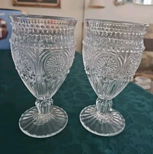 Pioneer Woman Adeline Footed Goblets 12 Oz Clear Glass Wine Water Set of 2 NEW