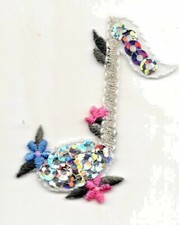 SINGLE MUSIC NOTE SEQUIN Iron On Patch Musical Rock n' Roll