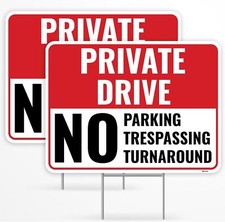 2PC Private Driveway No Turnaround Sign with Stake, 12 Red, Black, White