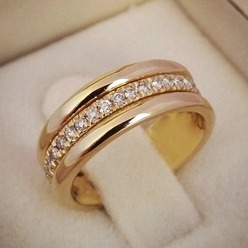 Elegant 18k Yellow Gold Plated Rings Women Cubic Zirconia Wedding Rings Sz  6-10