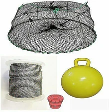 KUFA Sports Tower Style Prawn trap with 400' rope/Yellow float/Vented Bait Jar