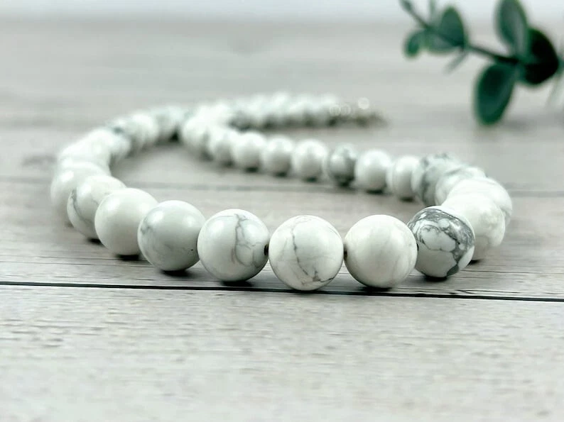 A++ Natürlicher Howlith Glatt Rund Edelstein Perlen Selbstakzeptanz Halskette... - Bild 4 von 4