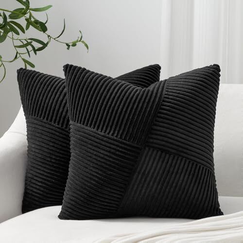 Set of 2 Decorative Yellow Throw Pillow Covers Soft Corduroy 12x12 Inch Black - Bild 1 von 7