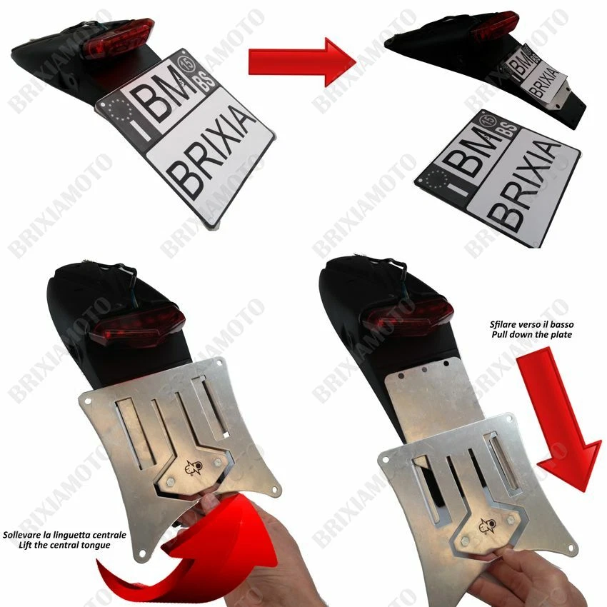 HOMOLOGATED LICENSE PLATE HOLDER QUICK RELEASE RED TAIL LIGHT BMW G 450 X Foto 3 de 4