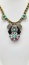 J Crew Tortoise Shell Resin Swarovski Crystal Tribal Statement Necklace Bronze