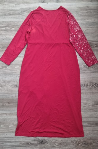 Shein Women Patchwork Glitter Print Overlap V-Neck Long Sleeve Dress UK 20 - Imagen 6 de 7