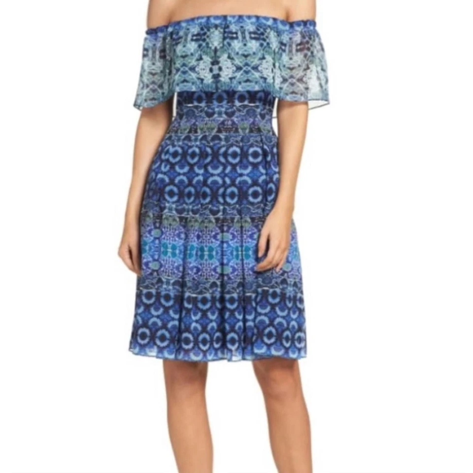 Vestido Eliza J #542 Floral Chifón Fuera del Hombro Talla 12 Foto 3 de 4