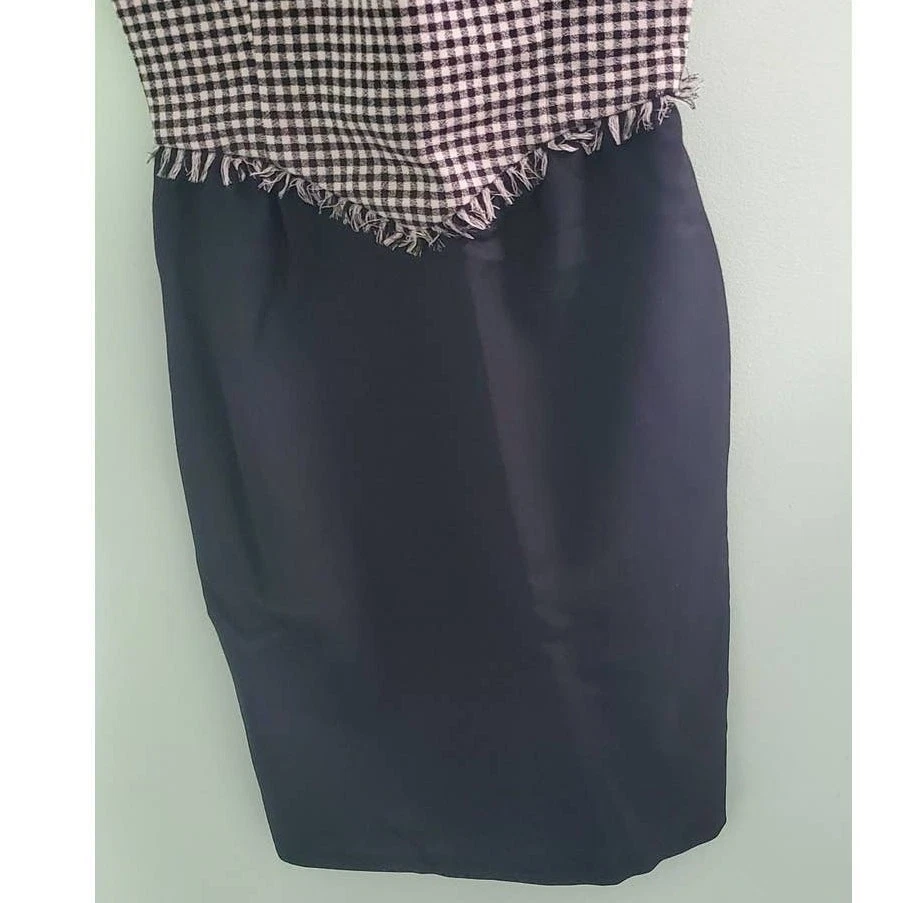 Abito Moschino Couture lana nero e panna a quadri con frange accento taglia 6