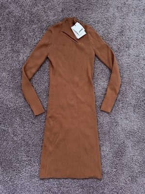 $655 Aeron Women's Brown Ribbed Cutout Tube Sweater Dress Size Small