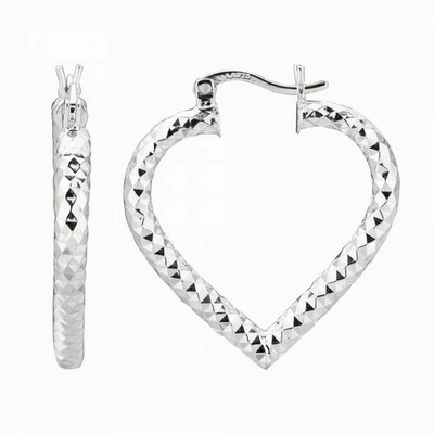 7/8'' Diamantschliff Herz Creolen 925 Sterling Silber