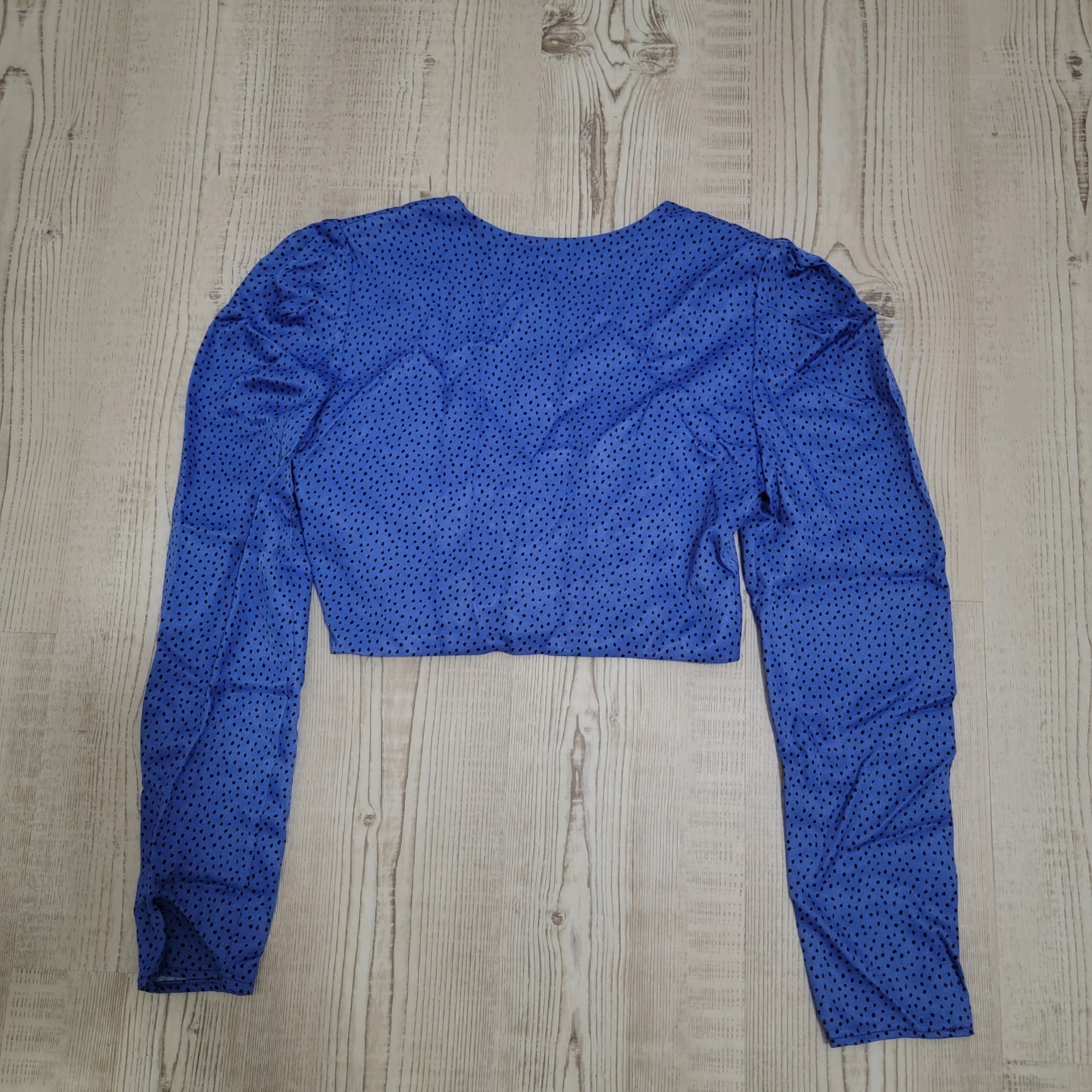 Zara Blue And Black Satin Polka Dot Crop Top Medium Contemporary Modern Urban image 3
