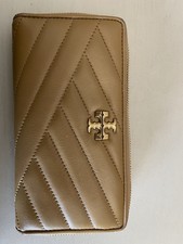 Tory Burch Kira Quilted Zip-Around Wallet in Taupe Oak color