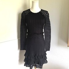 Parker Black Crochet Lace Ruffle Tiered Long Sleeve Dress Size 4