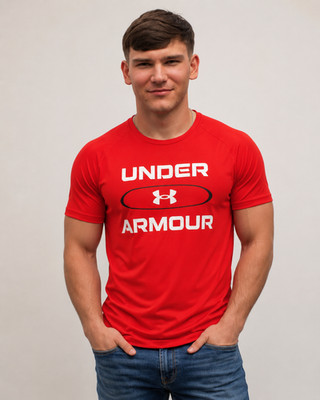 Under Armour Tech 2.0 Wordmark Graphic Men's Small Training Top Red Short Sleeve