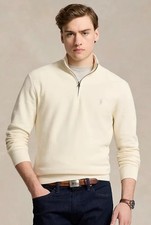 NWT Polo Ralph Lauren PARCHMENT CREAM Cotton Mesh Knit 1/4 Zip Sweater