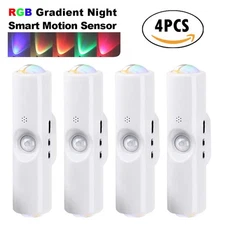 4X LED Motion Sensor Wall Light USB Rechargeable Night Light 3 Color/RGB 7 Color