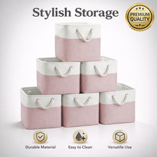 Cube Storage Bins 6 Pack 11x11 Inch Cotton Handles Closet Baskets Organizer