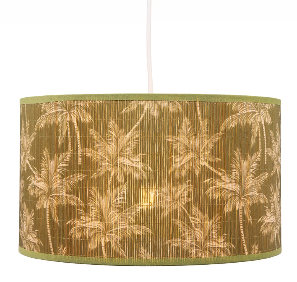 Lampshade Green 12"" Olive Bamboo Drum 300mm Oaks Lighting P107/12 OL